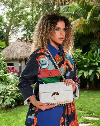 BORSA A MANO RIVIERA LE BLANC CON CATENA ORO E SQUALO