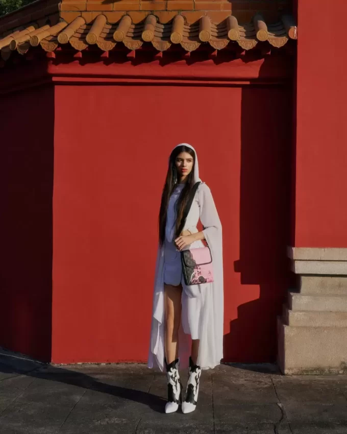 BORSA A TRACOLLA ROSA PITTORE PANTERA ROSA