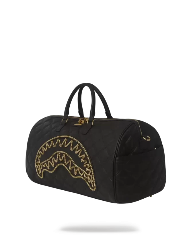 BORSA DA VIAGGIO CON SQUALO E CATENA DORATA NOIR QUILT