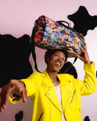 BORSA DA VIAGGIO MIMETICA A FETTE E CUBETTI