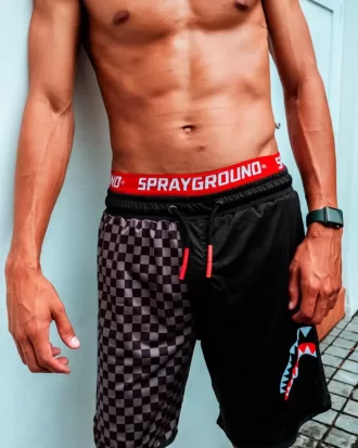 COSTUME DA BAGNO CORTO A QUADRI GRIGI