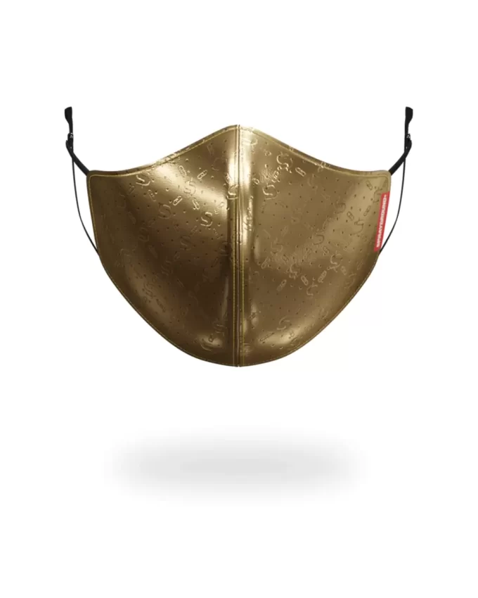 MASCHERA VISO IN PELLE VEGANA CON MOTIVO DENARO ORO